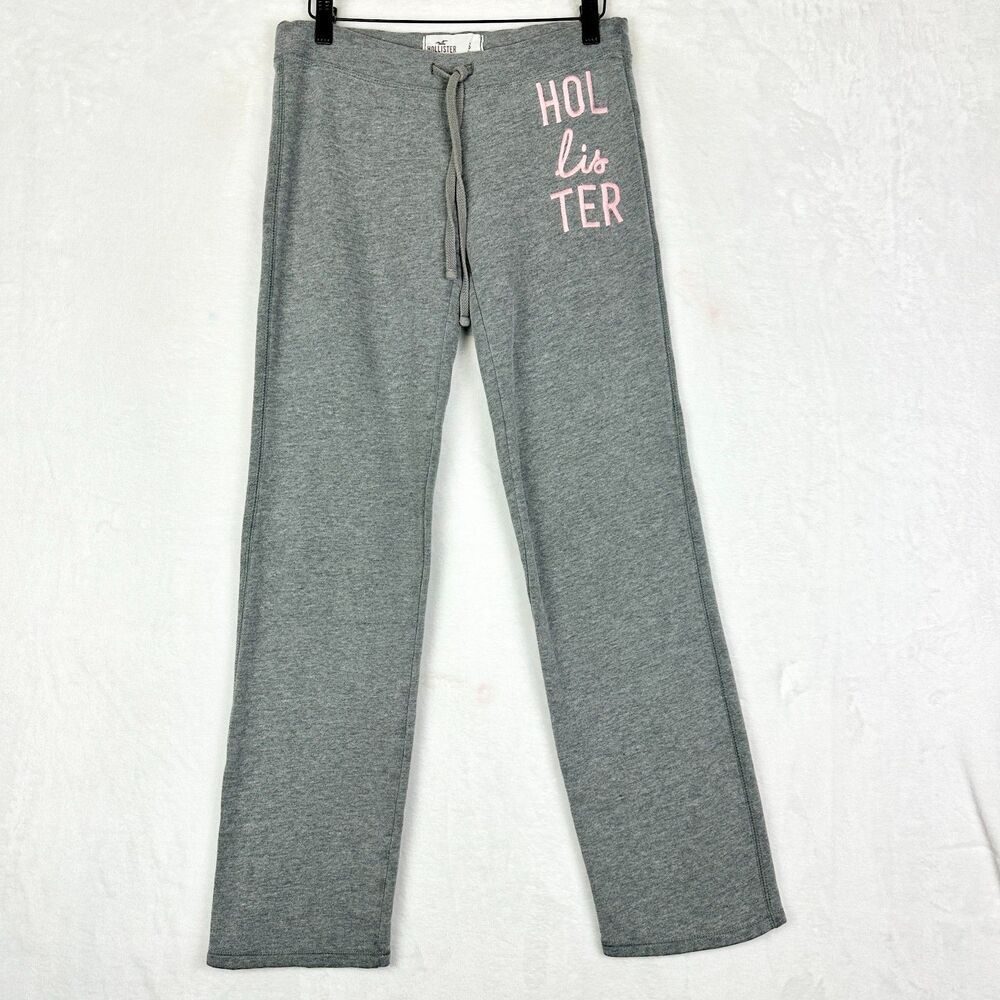 Hollister Vintage Y2K Low Rise Sweatpants Size Small Gray Stright Leg Embroidery